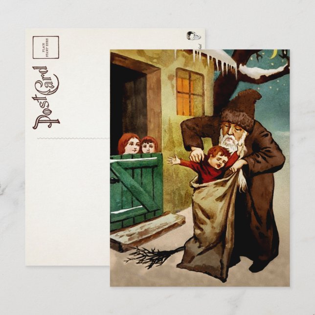 Vintage Belsnickel taking a Bad Child Postcard (Front/Back)
