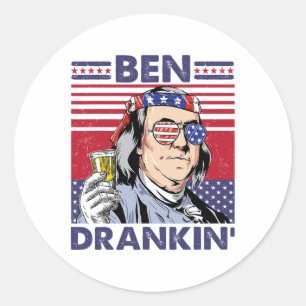 Vintage Ben Drankin' Funny 4th Of July Drinking Pr Classic Round Sticker