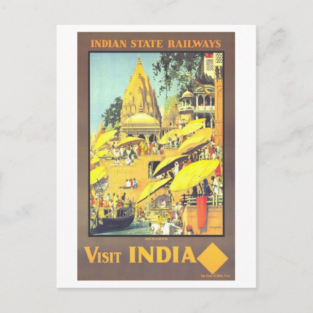 Vintage Benares India Travel Poster Postcard (Front)