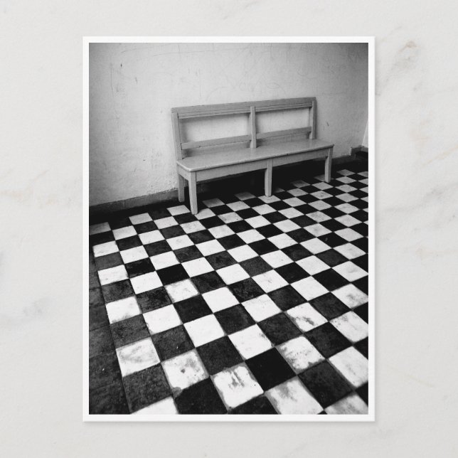 Vintage bench on tiles black/white postcard (Front)