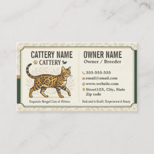 Vintage Bengal Cat Breeder Customisable Business Card