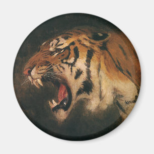 Vintage Bengal Tiger Big Cat Roaring, Wild Animal Magnet