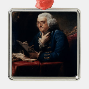 Vintage Benjamin Franklin Reading American Patriot Metal Tree Decoration