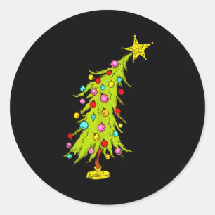 Vintage Bent Christmas Tree Classic Round Sticker