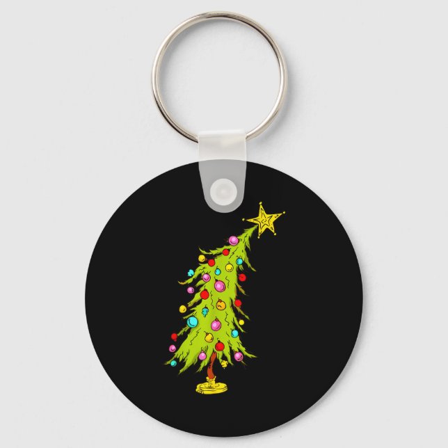 Vintage Bent Christmas Tree  Key Ring (Front)
