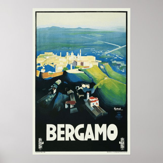 Vintage Bergamo Italy Travel Ad Poster (Front)