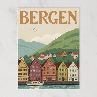 Vintage Bergen Bryggen Harbour Postcard