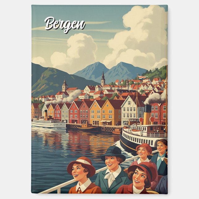 Vintage Bergen Norway Travel Magnet (Front)