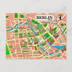 Vintage Berlin City Map Postcard