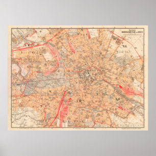 Vintage Berlin Germany Map (1899) Poster