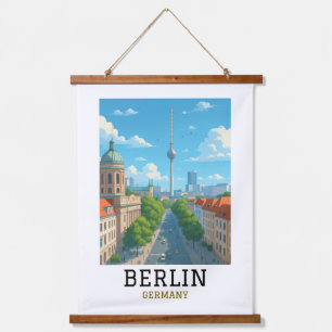 Vintage Berlin Skyline TV Tower Skyline View Hanging Tapestry