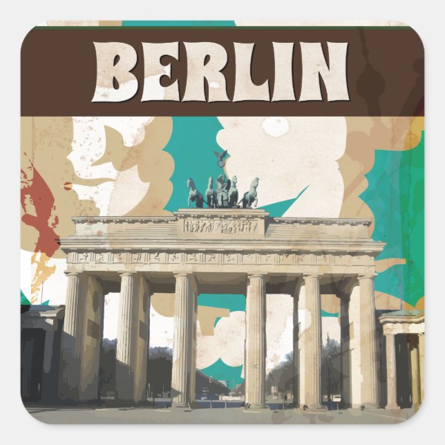 Vintage Berlin Travel Poster Square Sticker (Front)