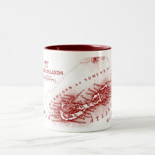 Vintage Bermuda Map, Burgundy Two-Tone Coffee Mug