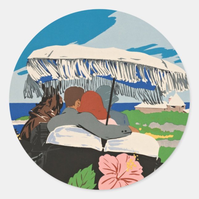 Vintage Bermuda Travel Art Ilustration Classic Round Sticker (Front)