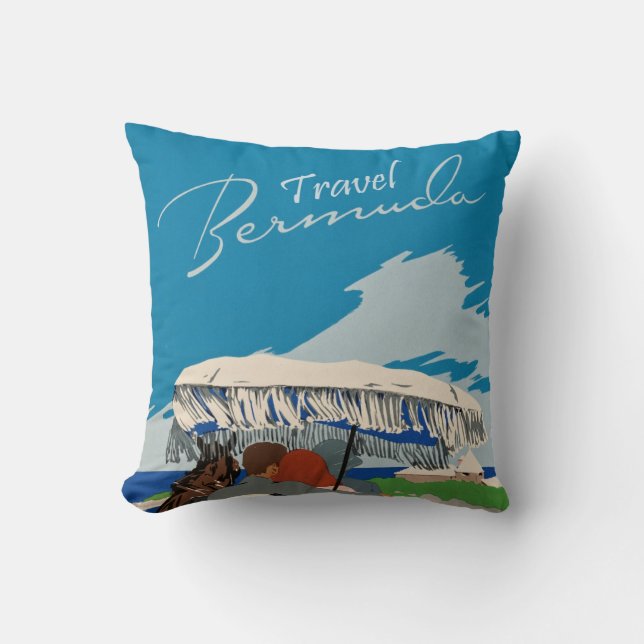 Vintage Bermuda Travel Art Ilustration Cushion (Front)