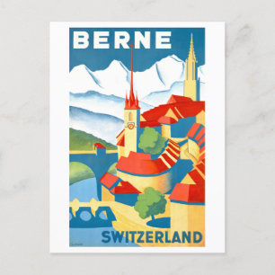 Vintage Berne, Switzerland, Travel Poster Postcard
