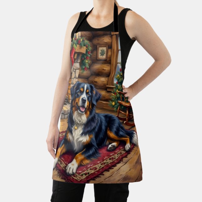 Vintage Bernese Mountain Dog Cozy Christmas Cabin  Apron (Insitu)