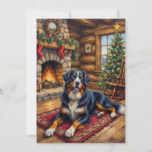 Vintage Bernese Mountain Dog Cozy Christmas Cabin Holiday Card