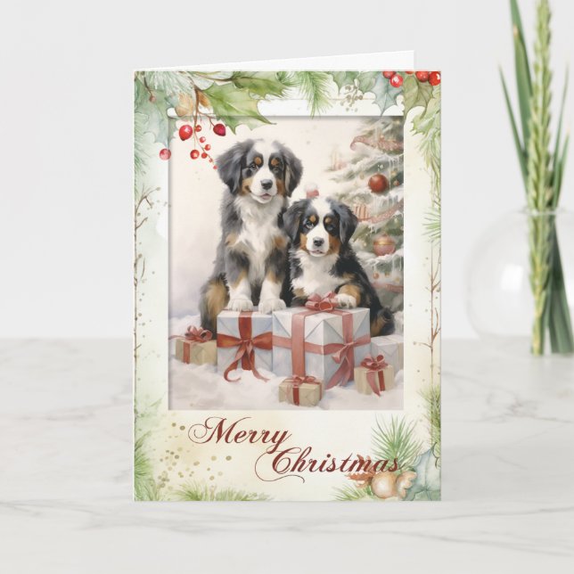 Vintage Bernese Mt. Dog Christmas Holiday Card (Front)
