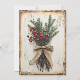 Vintage Berries & Evergreen Holiday Card