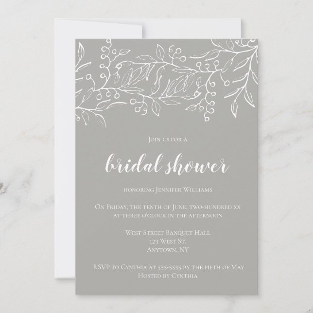 Vintage berry grey bridal shower invitations (Front)