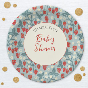 Vintage Berry Sweet Strawberry Baby Shower Paper Plate
