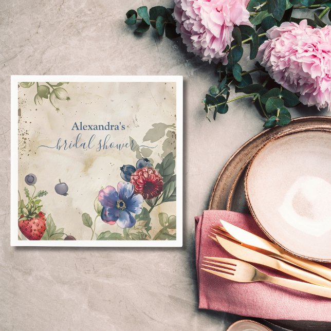 Vintage Berry Sweet Strawberry Bridal Shower  Napkin (Creator Uploaded)