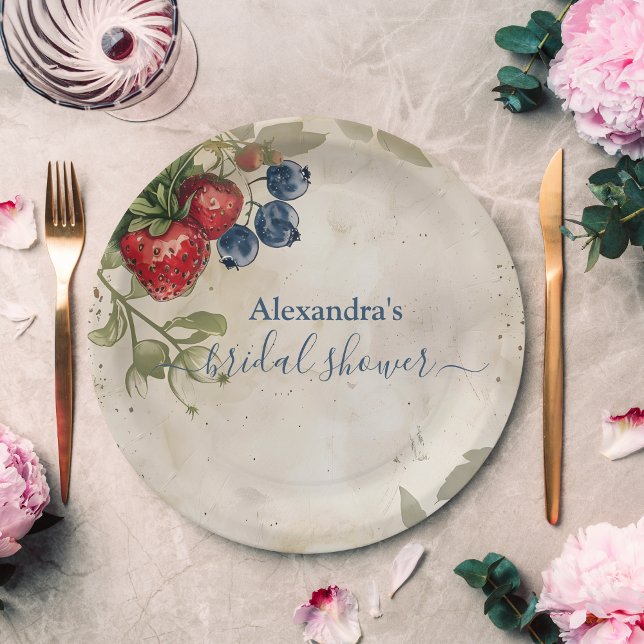 Vintage Berry Sweet Strawberry Bridal Shower  Paper Plate (Creator Uploaded)