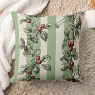 Vintage Berry Vine & Ribbon Botanical Stripe (1) Cushion