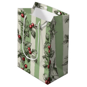Vintage Berry Vine & Ribbon Botanical Stripe (1) Medium Gift Bag