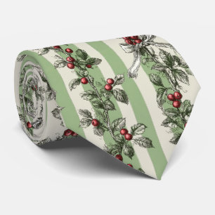Vintage Berry Vine & Ribbon Botanical Stripe (1) Tie