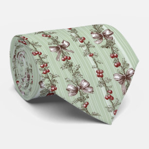 Vintage Berry Vine & Ribbon Botanical Stripe (2) Tie