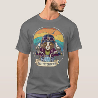 Vintage Best Cat Dad Ever Cat Riding Motorcycle Fa T-Shirt