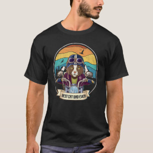 Vintage Best Cat Dad Ever Cat Riding Motorcycle Fa T-Shirt