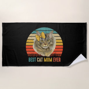 Vintage Best Cat Mum Ever TShirt Beach Towel