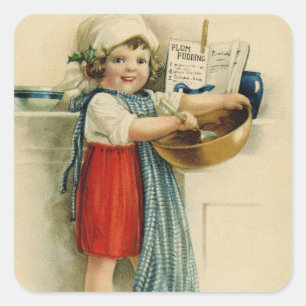 Vintage Best Christmas Wishes Baking Girl Square Sticker