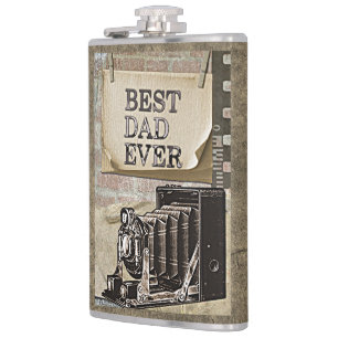Vintage Best Dad Ever Camera Father's Day Antique Hip Flask
