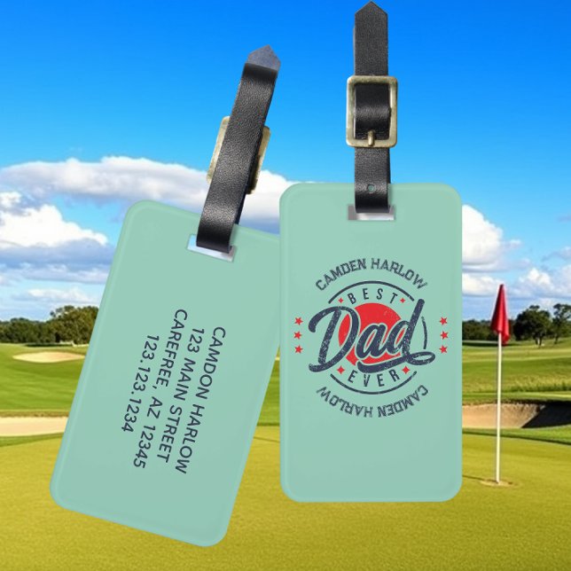 Vintage Best Dad Ever Name Luggage Tag (Creator Uploaded)