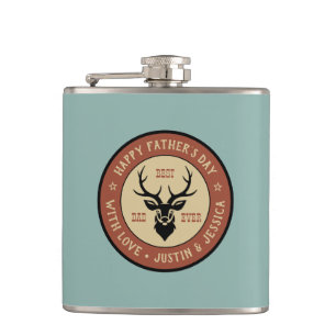 Vintage Best Dad Hunting Deer Logo Father's Day Hip Flask