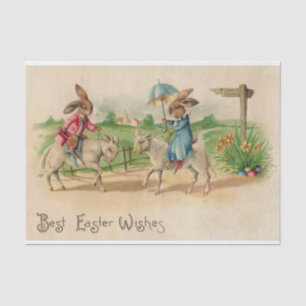 Vintage Best Easter Wishes Rabbits Sheep Tissue Paper
