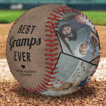 Vintage Best Gramps Ever Memento Baseball<br><div class="desc">Celebrate Father's Day with an unforgettable keepsake - a personalised baseball designed to capture your unique family journey. Encased in a rustic, vintage brown leather background, the gift features a heartfelt message, "Best Gramps Ever", alongside your grandchild's name. The cherry on top - four customisable photo slots to encapsulate your...</div>