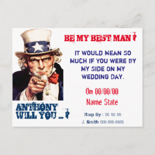 Vintage best man groomsman proposal postcard