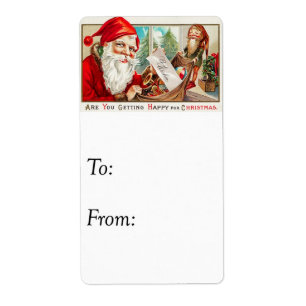 Vintage Best Wishes From Santa and Elf Gift Tag