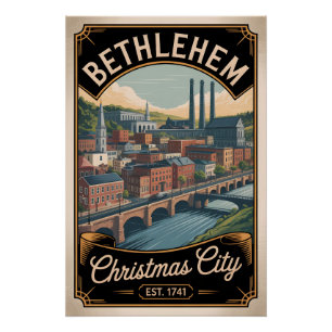 Vintage Bethlehem Pennsylvania Retro Travel Poster