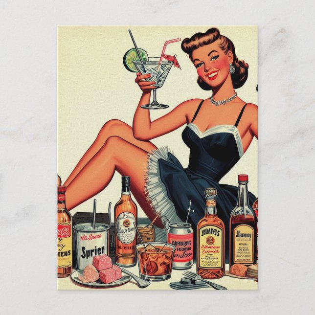 Vintage Beverage Pin-up Girl Postcard (Front)