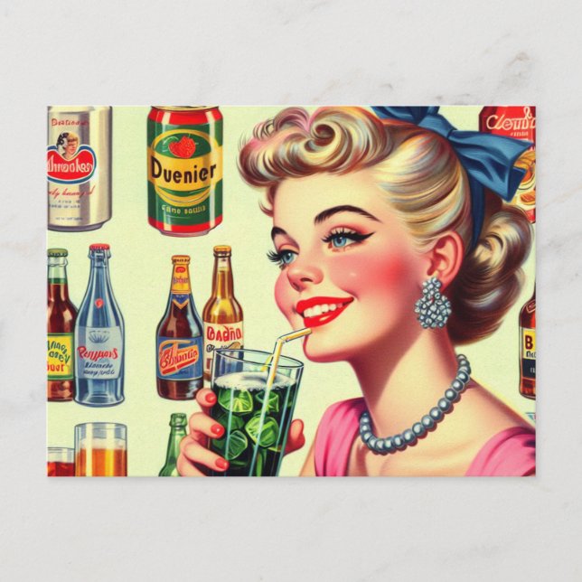 Vintage Beverage Pin-Up Postcard (Front)