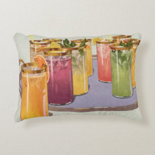 Vintage Beverages, Drinks with Ice Cubes on a Tray Decorative Cushion