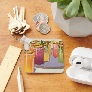 Vintage Beverages, Drinks with Ice Cubes on a Tray Key Ring