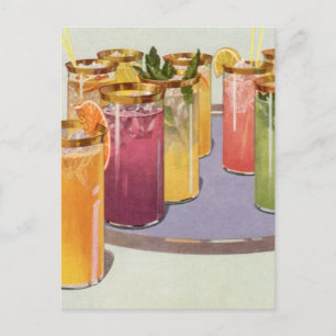 Vintage Beverages, Drinks with Ice Cubes on a Tray Postcard