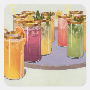 Vintage Beverages, Drinks with Ice Cubes on a Tray Square Sticker